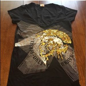 Diesel HTF Black Gold Sequin Graphic T Shirt S